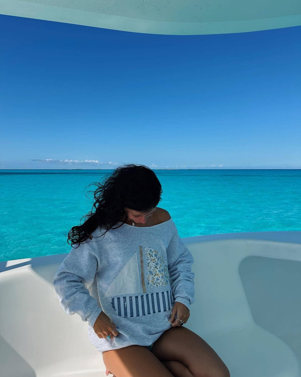 Long Sleeve Top with Sailboat Applique