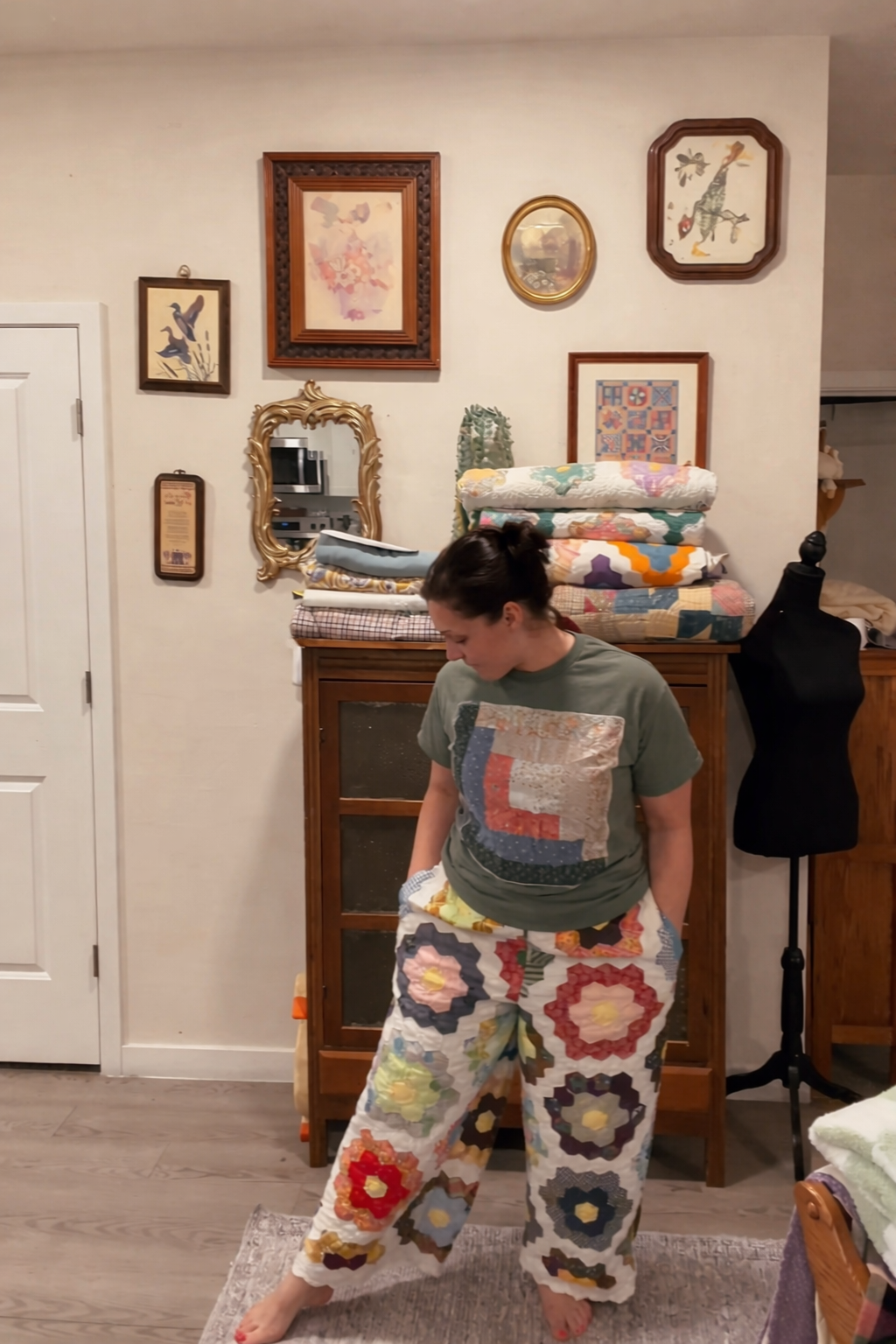 Vintage Grandmother’s Flower Garden Quilted Pants – XL