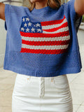 Sky Blue Flag Graphic Short Sleeve Sweater Top