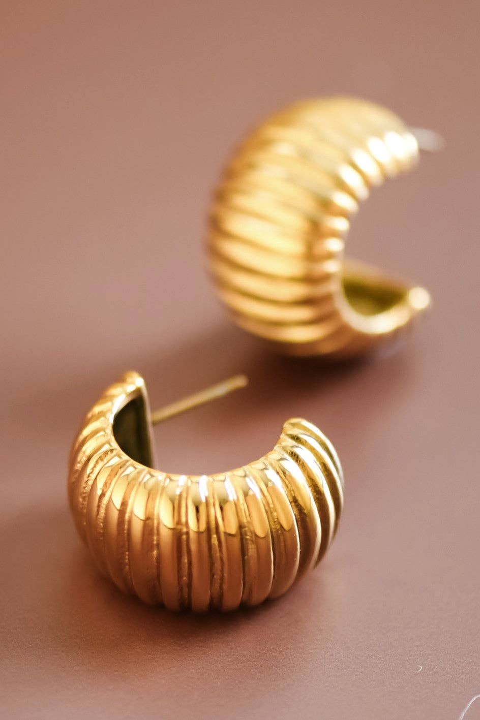 18K Gold Plated Waterproof Stainless Steel Hoop Earrings
