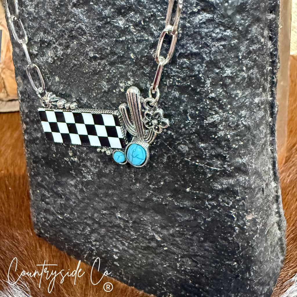 Cactus Checkered Bar Necklace