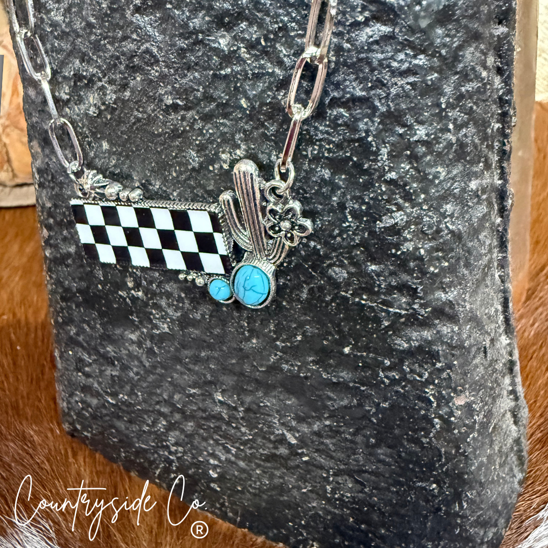 Cactus Checkered Bar Necklace