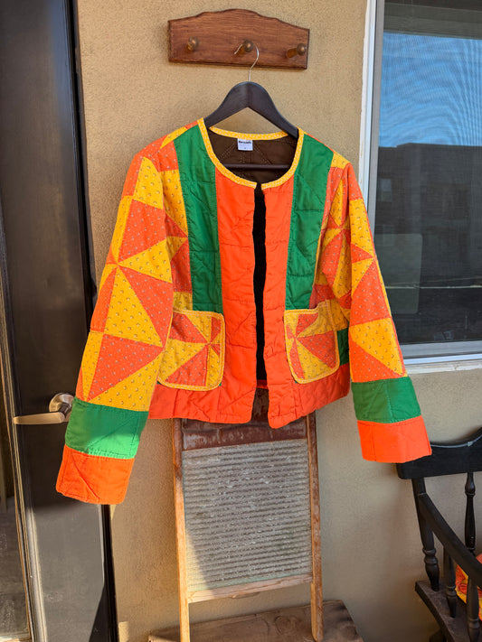 Vintage Pinwheel Patchwork Quilted Jacket – XL