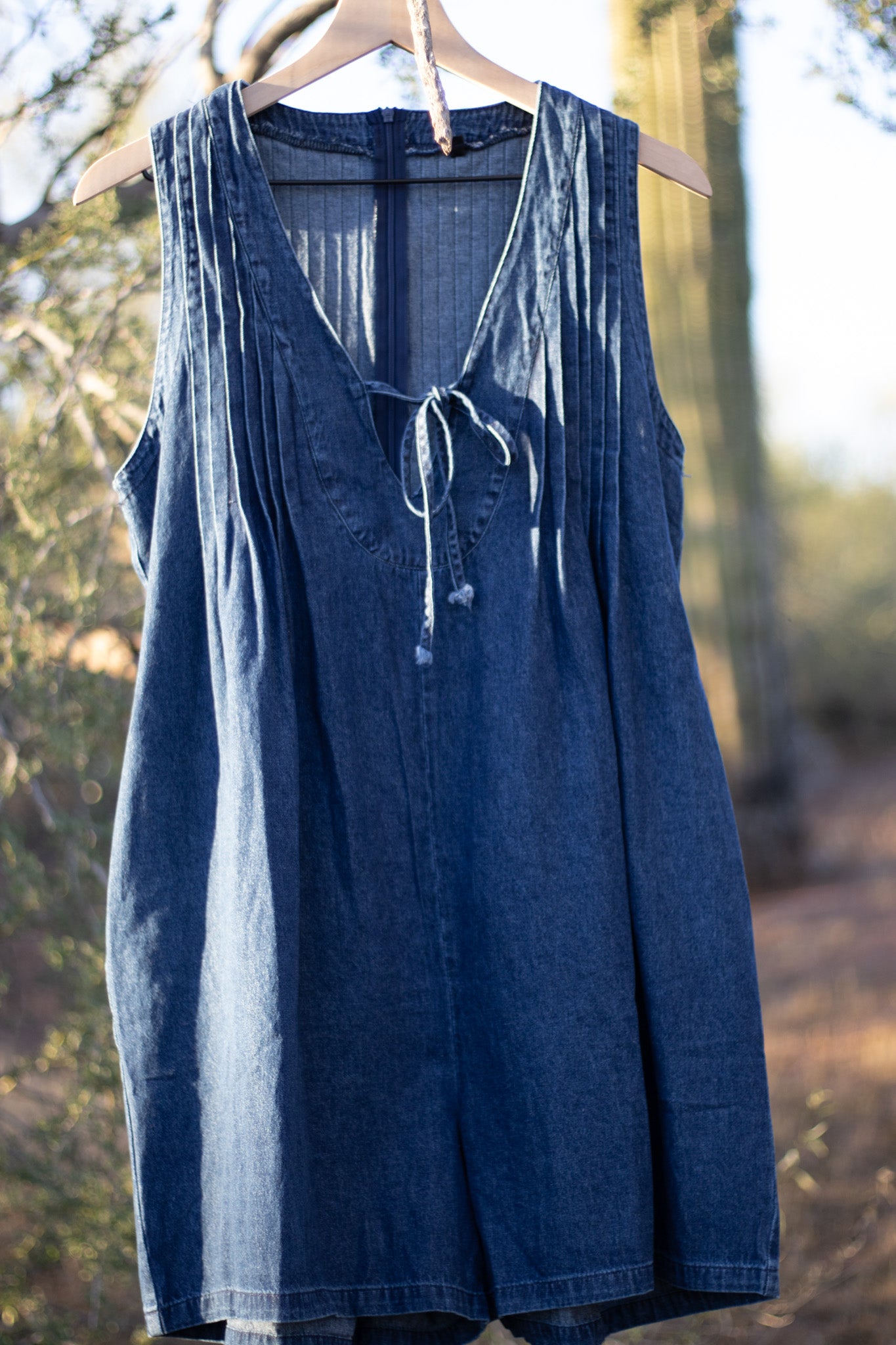 Tie-Front Denim Romper – Light & Dark Wash