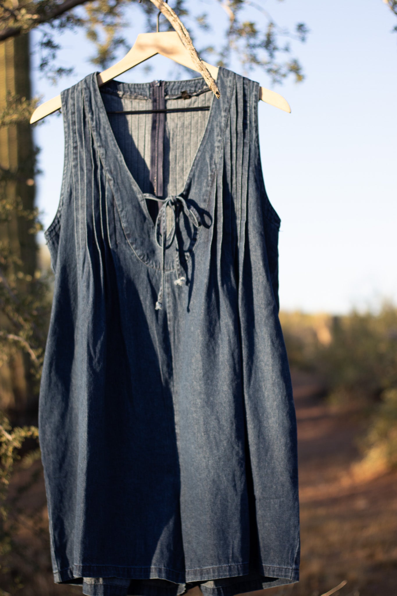 Tie-Front Denim Romper – Light & Dark Wash