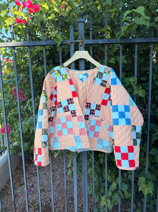 Nine-Patch Quilted Crop Jacket | Size Large