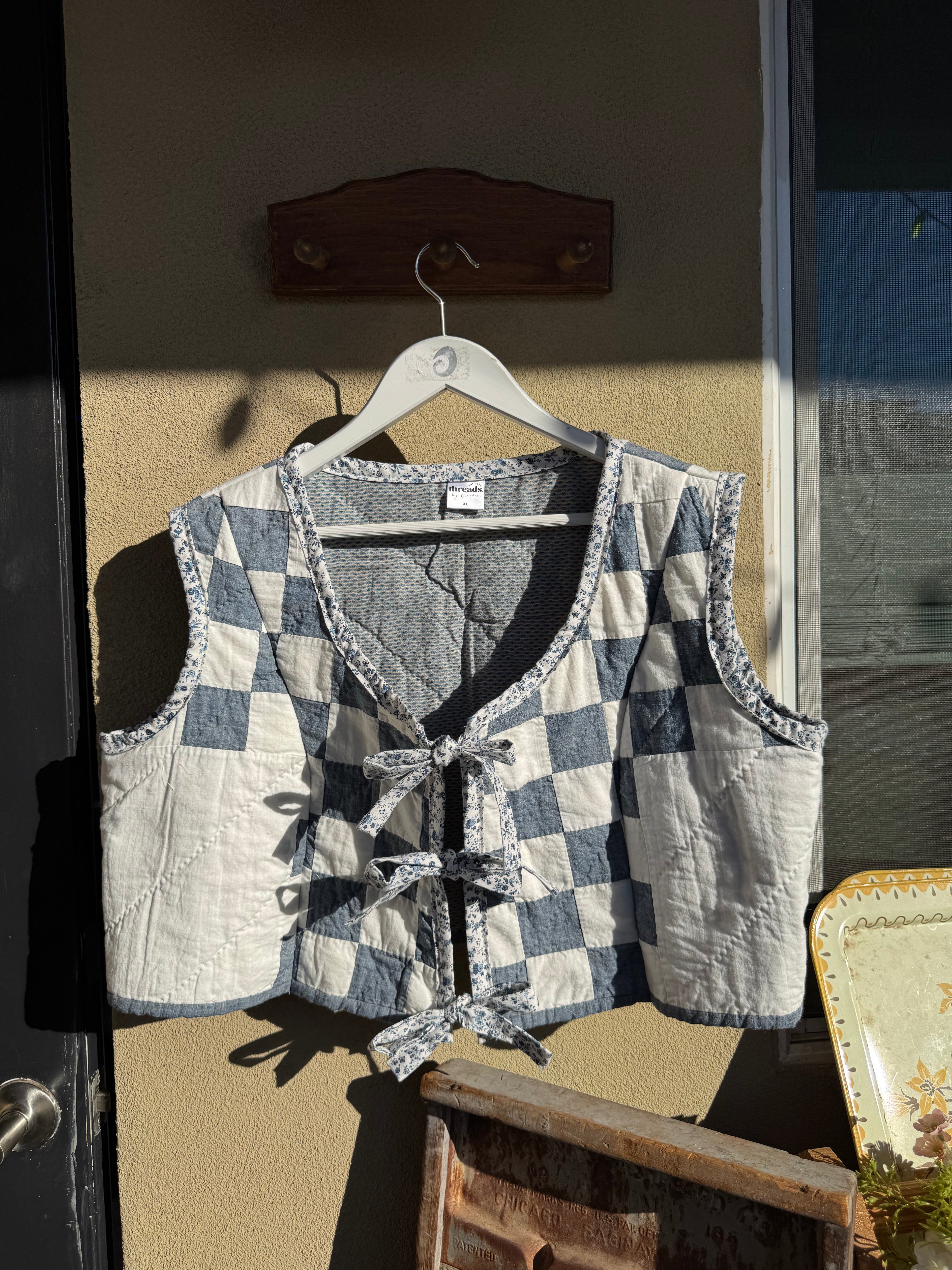 Blueberry Gingham Tie Vest (XL)