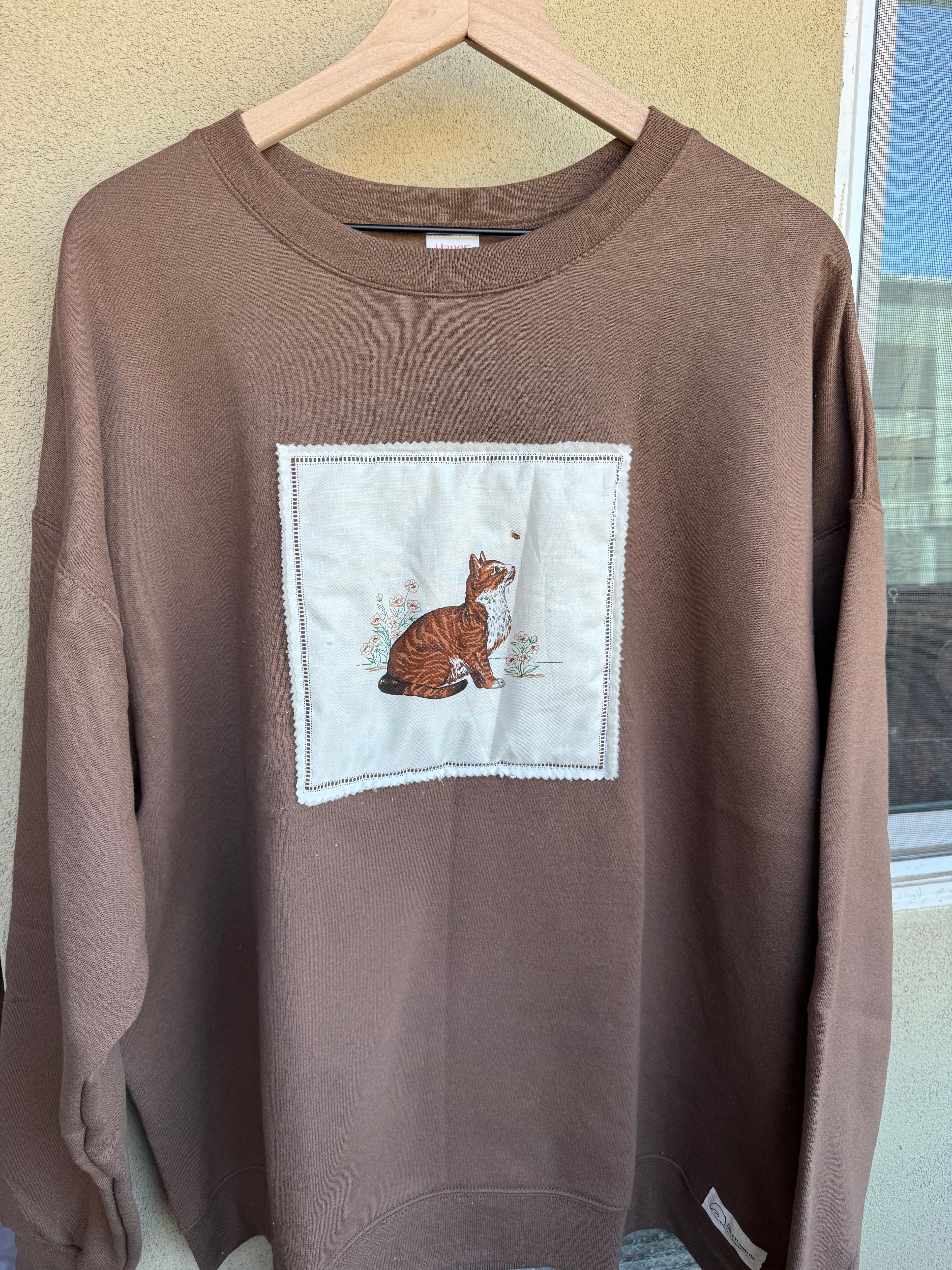 Curious Garden Cat Quilt Crewneck – 2XL