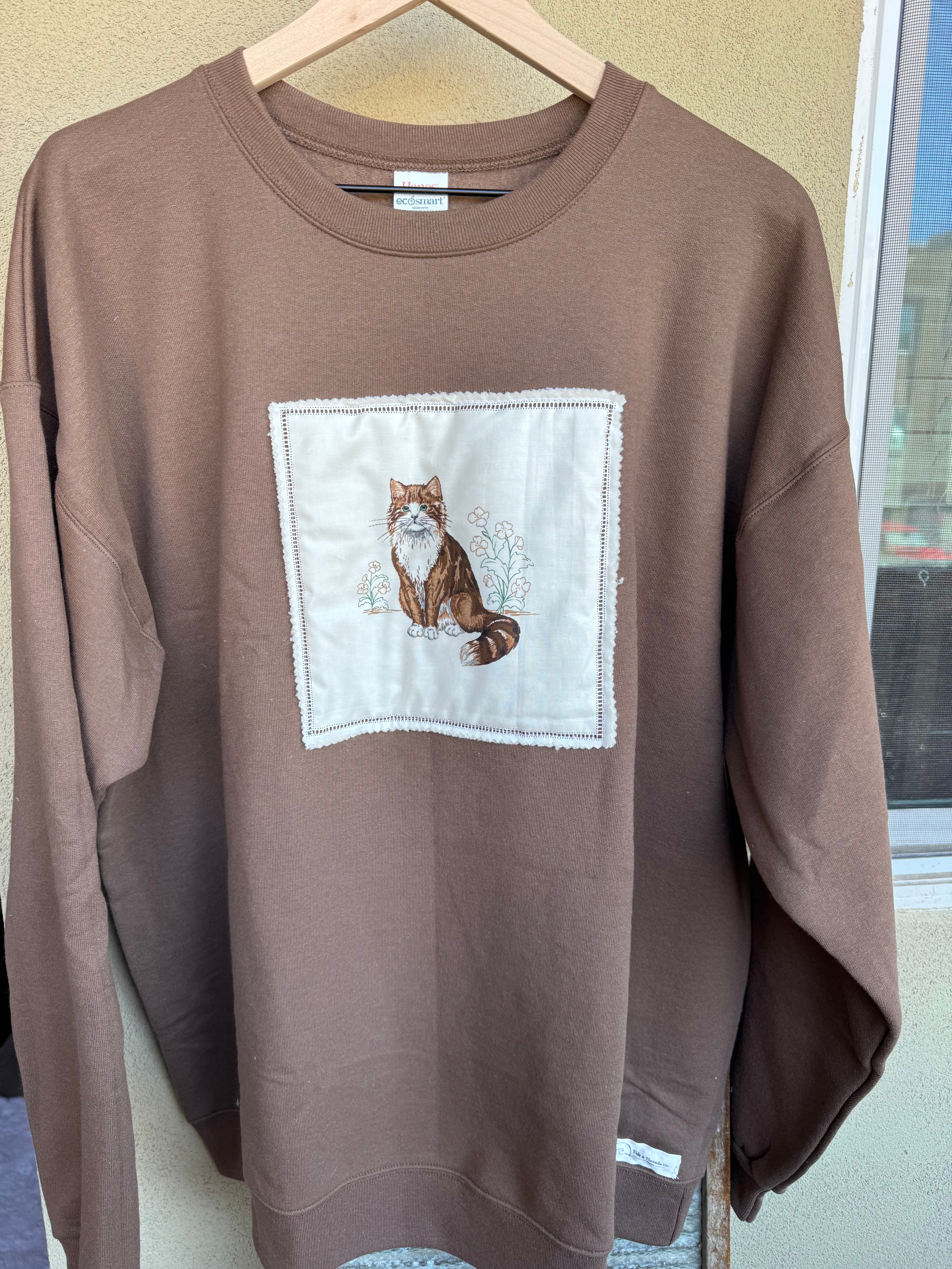 Woodland Cat Quilt Patch Crewneck –  XL