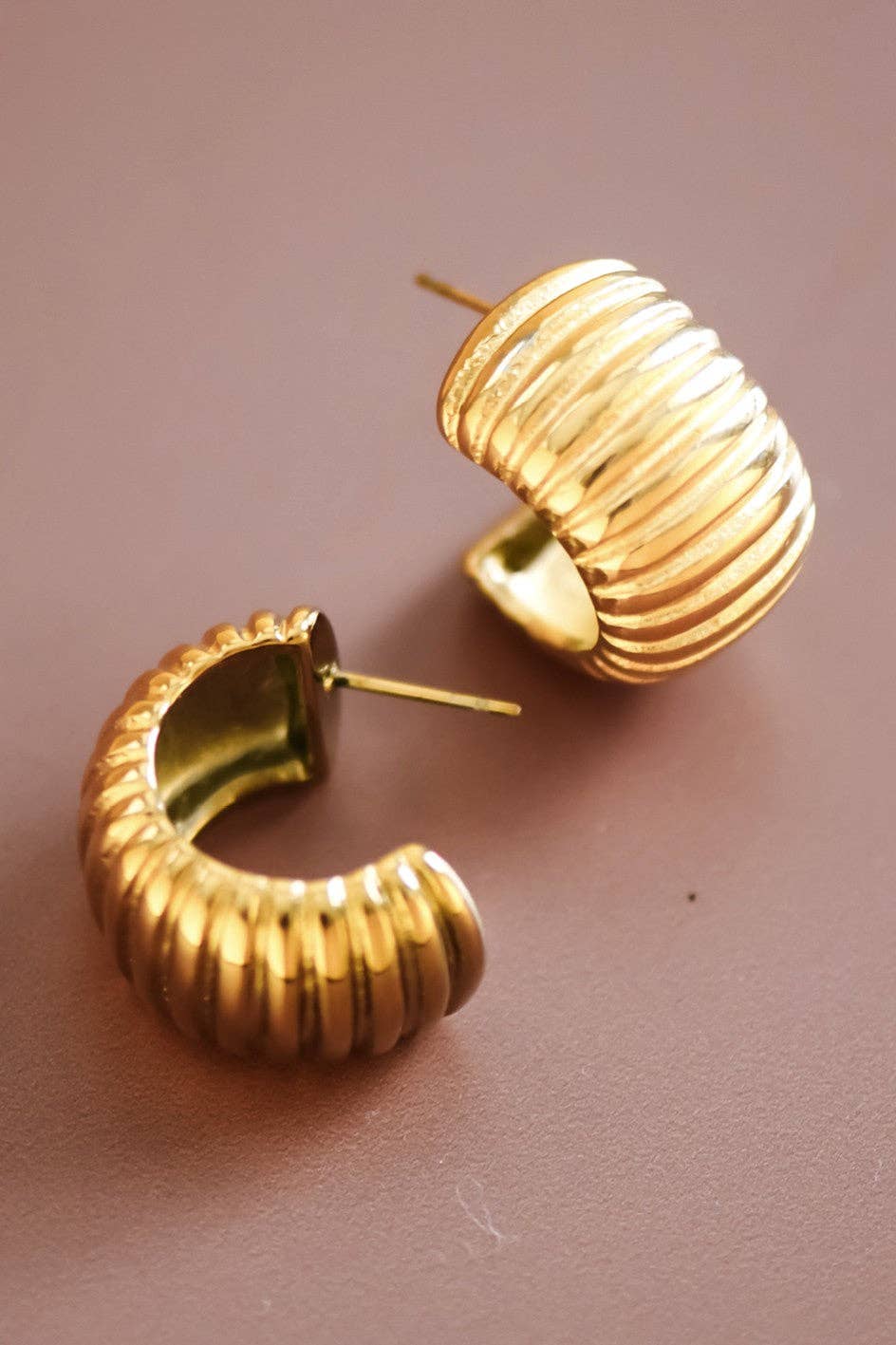 18K Gold Plated Waterproof Stainless Steel Hoop Earrings