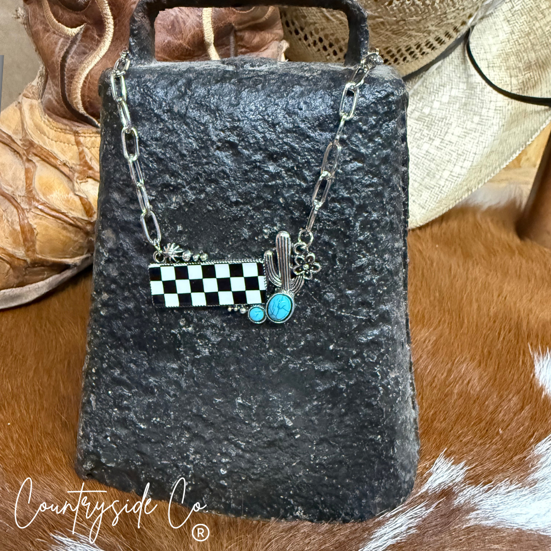 Cactus Checkered Bar Necklace