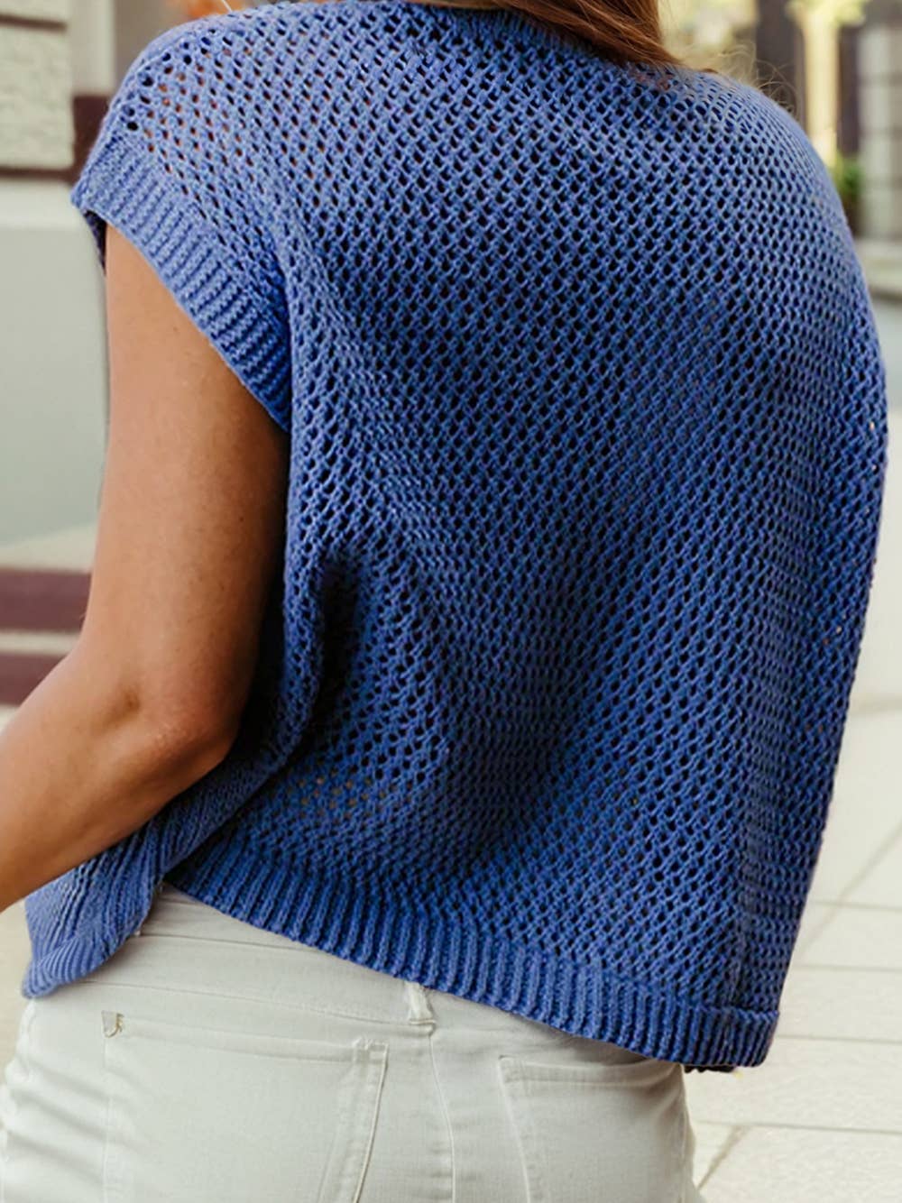 Sky Blue Flag Graphic Short Sleeve Sweater Top