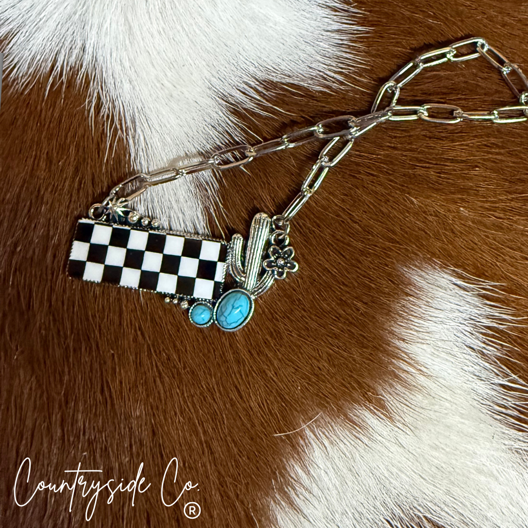 Cactus Checkered Bar Necklace