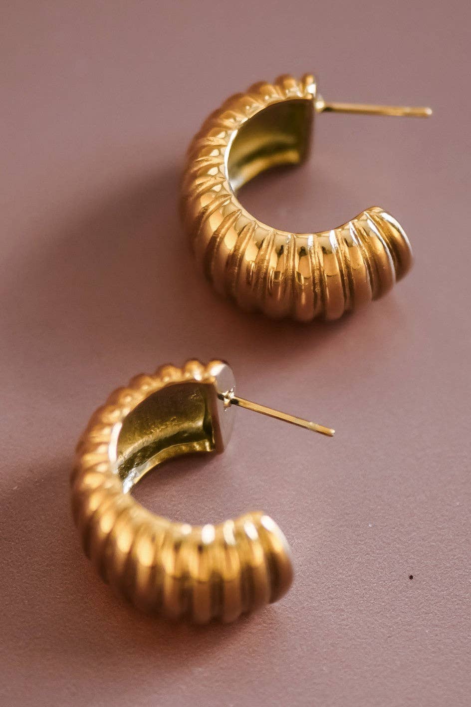 18K Gold Plated Waterproof Stainless Steel Hoop Earrings